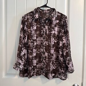 Lepore Women’s Pink and Brown Plaid and Floral Blouse